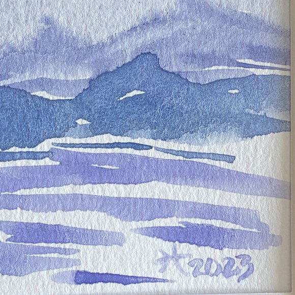 Blue Serenity - Original Wall Art Watercolor Painting Matted Frame Ready 8”x10” - Picture 4 of 7